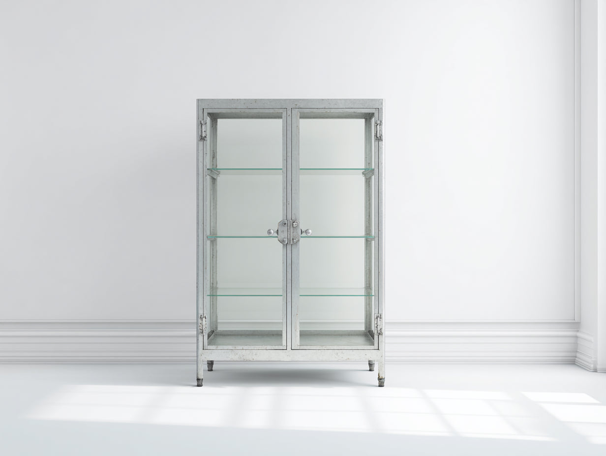 Vitrinen aus Metall und Glas 90 x 38 x 170 cm - Silbergrau - Industrielles Design mit 2 Glastüren