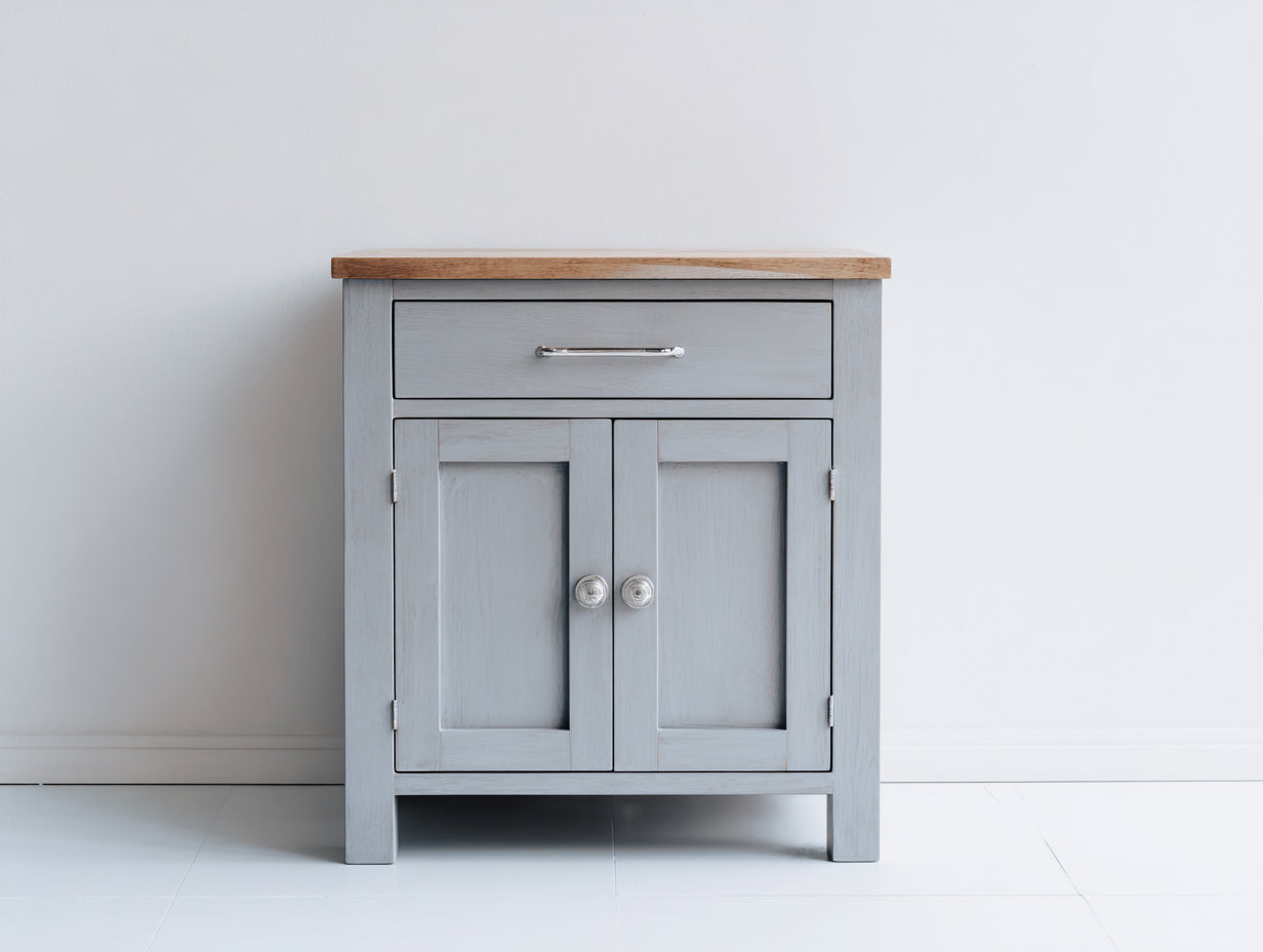 Sideboards aus Holzwerkstoff 80 x 40 x 95 cm - Hellgrau und Naturbraun - Landhausstil mit 2 Türen und 1 Schublade