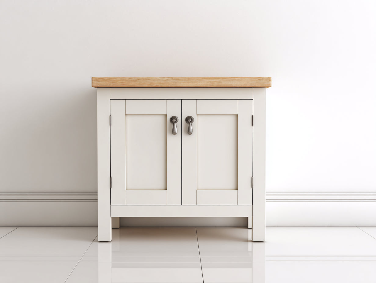 Sideboards mit 2 Türen 80 x 38 x 82 cm - Cremeweiß und Naturbraun - Landhausstil mit Metallgriffen