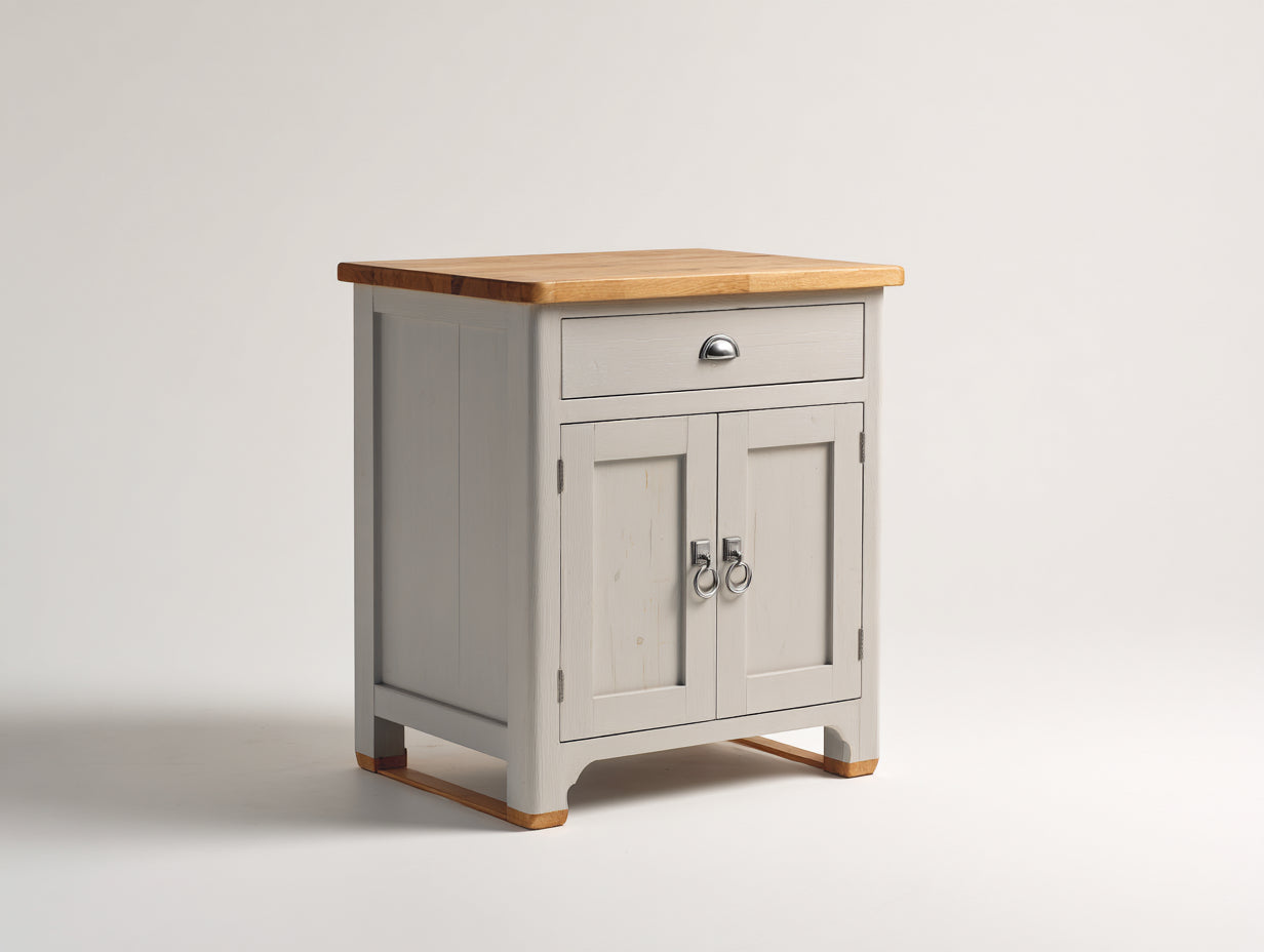 Sideboards mit zwei Türen und einer Schublade 75x40x90 cm - Hellgrau und Naturholz - kompakter Landhausstil