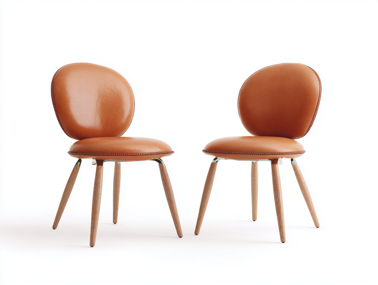 Esszimmerstühle 2er Set mit Kunstlederbezug und Holzgestell 51 x 55 x 83 cm - Cognac Naturbraun - Modernes Design für Esszimmer und Küche