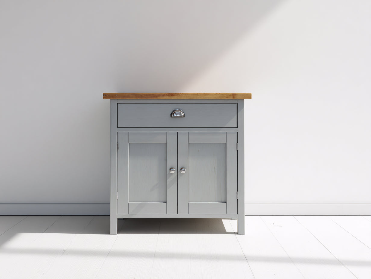 Sideboard mit 2 Türen und 1 Schublade aus Holz 76 x 40 x 85 cm - Grau Naturbraun - Landhausdesign für Esszimmer Flur und Wohnbereich