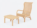 Polyrattan Gartensessel mit Fußhocker 72 x 85 x 105 cm - Naturbeige - Hohe Rückenlehne im klassischen Design