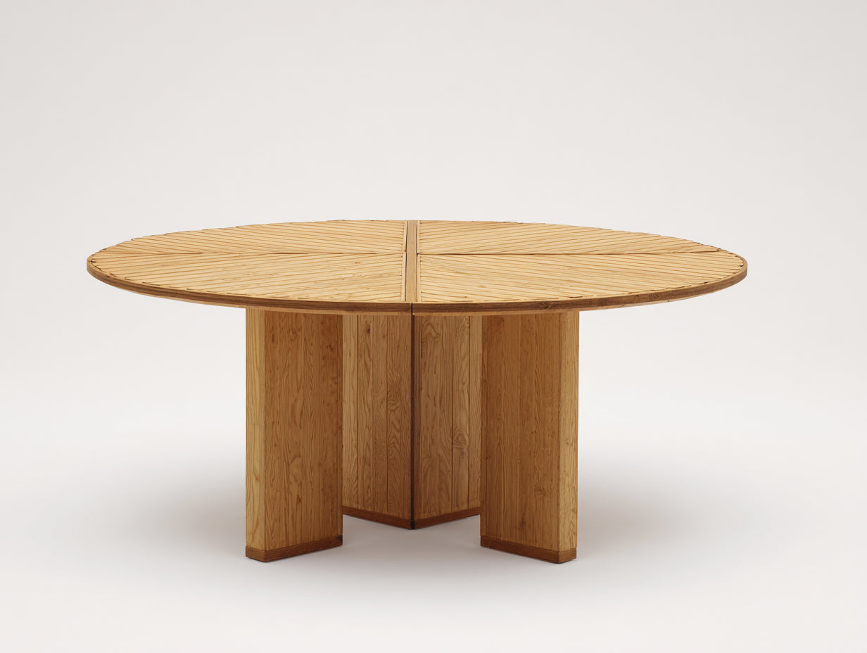 Gartentisch rund aus Holz 160 x 160 x 75 cm - Naturbraun - Lamellenplatte mit breitem Säulenfuß