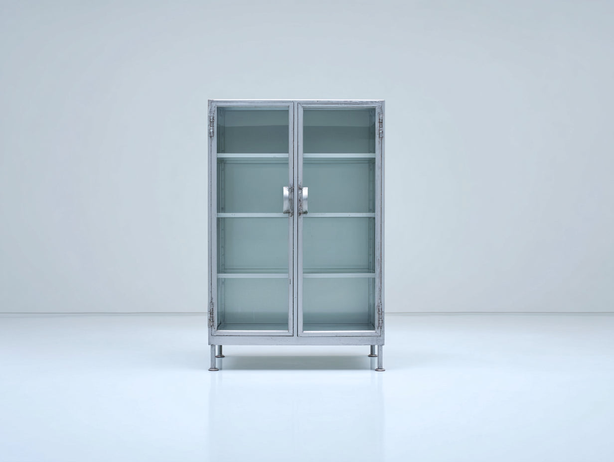 Vitrinen aus Metall und Glas 85 x 40 x 155 cm - Silber und Hellgrau - Industrielles Design mit 2 Glastüren