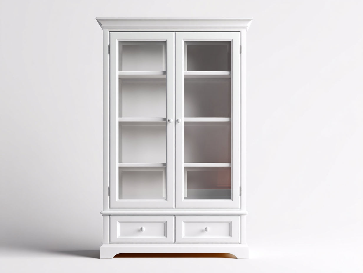 Vitrinen aus Holzwerkstoff 100 x 42 x 190 cm - Weiß - Klassisches Design mit 2 Glastüren und 2 Schubladen
