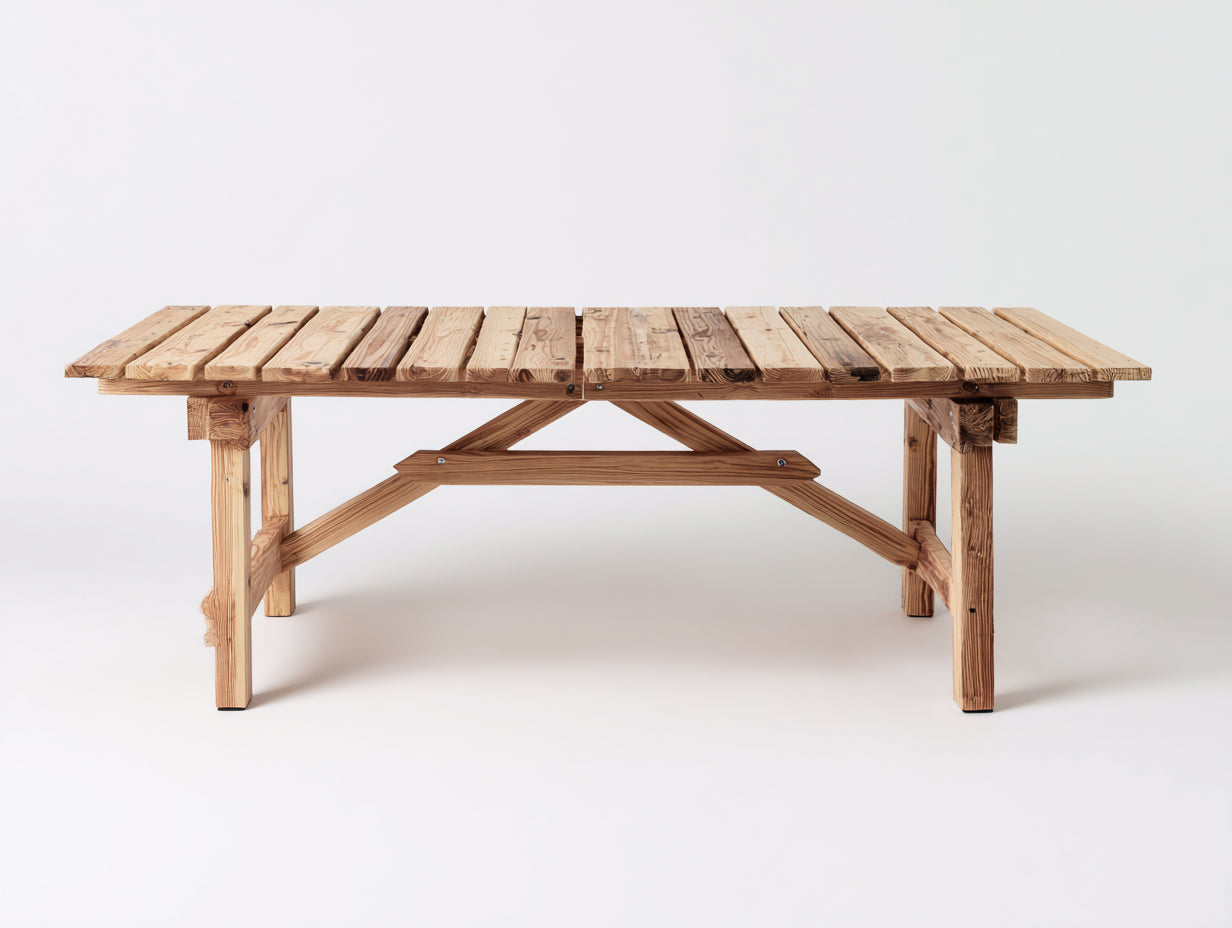 Gartentisch aus Holz 180 x 90 x 75 cm - Naturbraun - Rechteckiges Lamellendesign für Garten Terrasse und Außenbereich