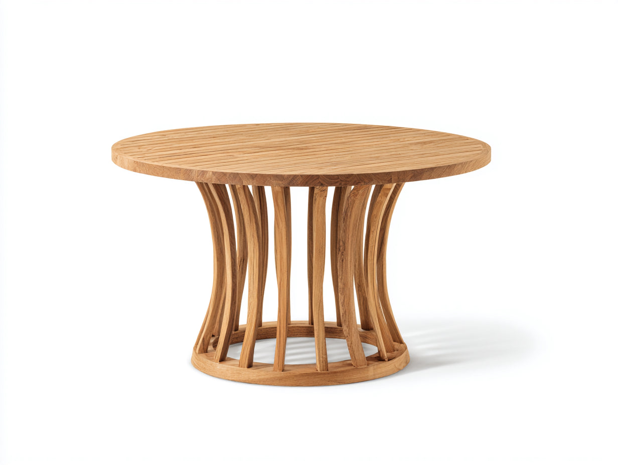 Gartentisch aus Holz 120 x 120 x 75 cm - Naturbraun - Runder Esstisch mit geschwungenem Säulengestell